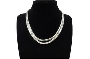 VTG Silver Tone Double Strand Snake Chain Necklace Chunky Statement Jewelry 15"